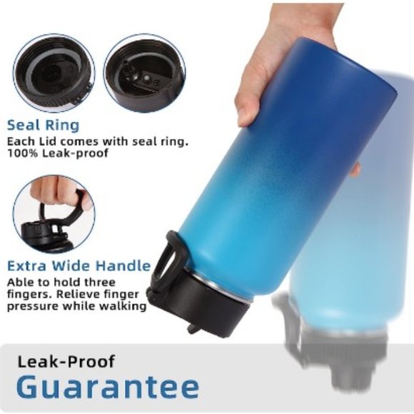 Insulated Stainless Steel Sports Water Bottle - Leak Proof w/ 2 Lids - Picture 6 of 10